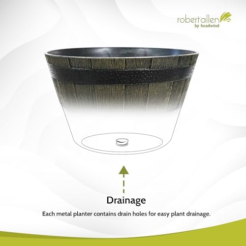 Headwind Whiskey Barrel Planter – 15 Inch Old Wood Barrel Planters for Outdoor Plants – Weather-Resistant Flower Pot with Wooden Finish – Decorative Indoor & Outdoor Garden Planter by Robert Allen - Image 5