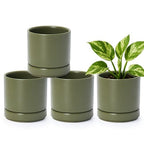 D'vine Dev 4-Pack Ceramic Pots with Saucers, Olive, 4.7 in, 94-X-B-0 by DvineDevPlanterPotsandStand