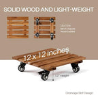 THYOI 2 Pack 12” Acacia Wood Plant Caddy with Lockable 360° Caster Wheels, 300 LB Heavy Duty Rolling Stand for Indoor Outdoor Planter Pots, Wooden Dolly for Patio (Dark Brown, Square) - Image 2