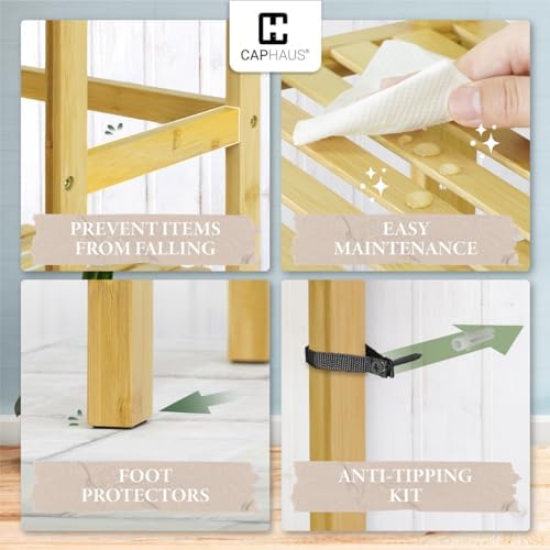 CAPHAUS Bookshelf, 5-Tier Book Shelf, Tall Ladder Shelf with Bamboo Frame,Freestanding Storage Shelves Display Rack, for Living Room,Home Office Kitchen,Bedroom,Plant Stand Bathroom,Black - Image 5
