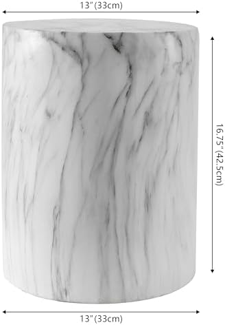 JONATHAN Y Troy Faux Marble Cylinder Accent End Table 17", Black/White - Image 3