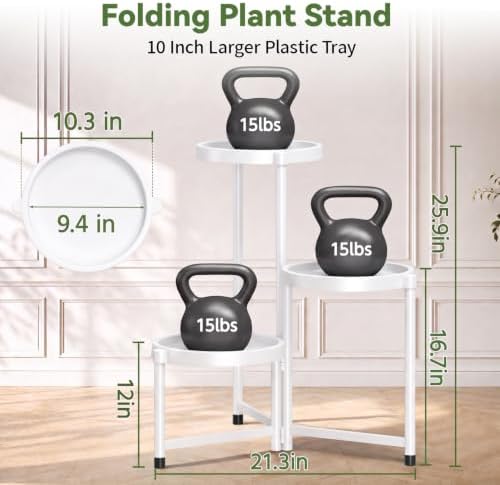 LASZOLA Plant Stand Indoor Outdoor with Large 10 Inch Plastic Tray, White - Image 2
