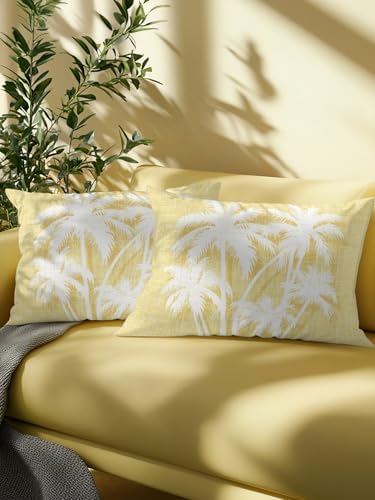 Tropical Palm Tree 12x20 Waterproof Outdoor Lumbar Pillows Set of 2 with Inserts, Vintage Yellow Exotic Botanical Plants Patio Decorative Cushion Pillows for Outdoor Sofa Bench Porch Balcony - Image 6