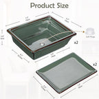 Villa Como Set of 2 Bonsai Pots with Drainage Tray, 7.5" Green Glazed - Image 2
