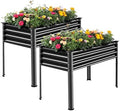 Land Guard 2Pcs Galvanized Raised Garden Bed with Legs, 48×24×32in Large Metal Elevated Raised Planter Box with Drainage Holes for Backyard, Patio, Balcony, 400lb Capacity (Gray) by LandGuard