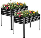 Land Guard 2Pcs Galvanized Raised Garden Bed with Legs, 48×24×32in Large Metal Elevated Raised Planter Box with Drainage Holes for Backyard, Patio, Balcony, 400lb Capacity (Gray) by LandGuard