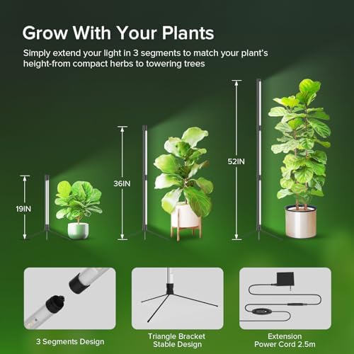 55W Standing Grow Light for Indoor Plants, 47-Inch Full Spectrum Vertical Plant Light with Stand, Auto Timer for Large Houseplants, Indoor Garden Rack, Covered Balcony, Indoor Greenhouse - Image 2