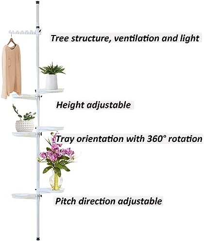 LOYALHEARTDY 7-Tier Tension Pole Plant Stand Adjustable Hanging Corner Shelf Corner Flower Display Rack Holder Indoor Decorative Display Rack Stands for Flower Pots Floor to Ceiling, White - Image 5
