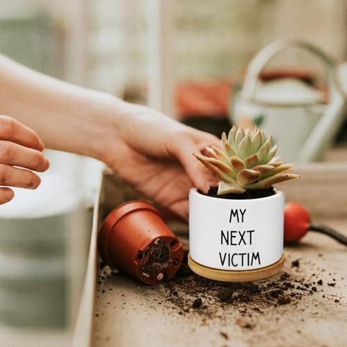 12 Pcs Funny Succulent Pots with Bamboo Tray White Ceramic Aloe Cactus Plant Pots Funny Plant Pots for Women Coworker Employee - Image 4