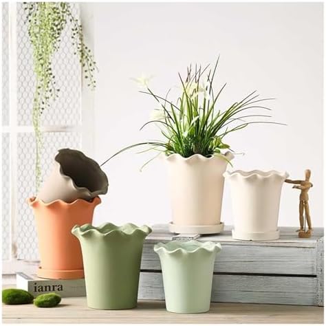 Flower pots Terracotta Planter for Indoor Handmade Plain Fired Breathable Clay Plant Pot gardenix Decor Planters(Light Green,12cm) - Image 4