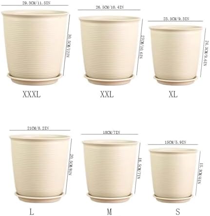Indoor/Outdoor Plant Pot, Thickened Resin Plastic Flower Pots Succulent Pots Creative Round Large Flower Pots Balcony,Home Decor,Plant Lover Gift (Color : Beige 4pcs, Size : L) - Image 2