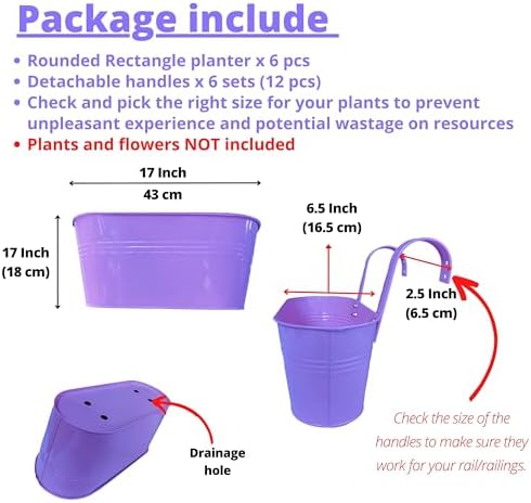LaLaGreen Modern Rail Planter (17 in, 6 Pack) Colorful Metal Deck Buckets - Image 2