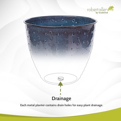 Headwind Ironstone Mandalay - 14" Denim Decorative Planter High-Gloss with Embossed Dotted Pattern & Durable Coated Finish – Lightweight Plant Pot Indoor & Outdoor Flower Pots Use by Robert Allen - Image 6
