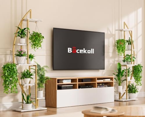 BACEKOLL Plant Stand Indoor with Grow Lights, 6 Tiered Tall Plant Shelf, 63" Metal Plant Stand for Indoor Plants Multiple, Half-Moon Plant Rack Display Shelf, 2 Pcs Plant Holder for Living Room (Faux Marble White + Gold) - Image 4