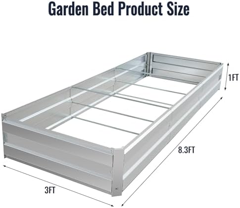 Galvanized Raised Garden Bed Kit for Vegetables, Galvanized Super Large Metal Planter Raised Garden Boxes Outdoor,8.3 * 3 * 1 FT,Silver - Image 2