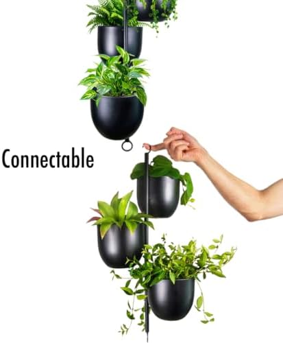 3-Tier Metal Hanging Planter with 6 Inch Oval Pots - Black Modern Triple Tiered Plant Hanger - Vertical Stackable Wall and Ceiling Mount Holder for Indoor and Houseplants - Image 6
