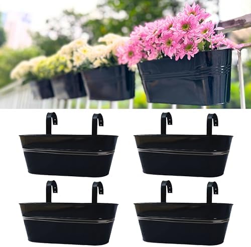 LaLaGreen Deck Rail Planter (16 in, 4 Pack) Black Metal Hanging Flower Pots by L%C3%A1L%C3%A1Green