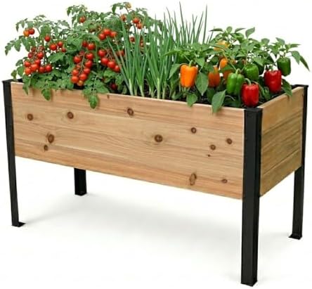 Western Red Cedar Planter Raised Garden Bed Planter Box - 48x20x28 inch with Powder-Coated Steel Legs - Ideal for Vegetables, Herbs, and Flowers, Elevated, Core Series by Unknown