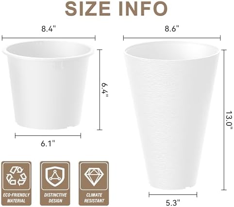 Kante Set of 2 White Plastic Round Planters 13" Tall Home & Outdoor - Image 2