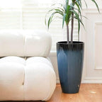21" Tall Planters 2 Pack,Round Glazed Blue Resin Flower Pots Indoor Outdoor - Image 2