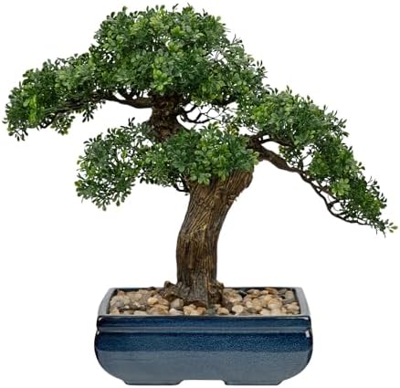 Artificial Bonsai Tree Juniper Faux Plants Indoor Fake Plants Decor with Blue Square Ceramic Pots for Home Table Office Desk Bathroom Shelf Bedroom Living Room Farmhouse Decorations by Briful