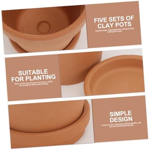Red Clay Succulent Planter Pots with Saucers 8x8cm 5pcs Set Breathable Terracotta Containers for Indoor and Outdoor Plant Decoration - Image 3