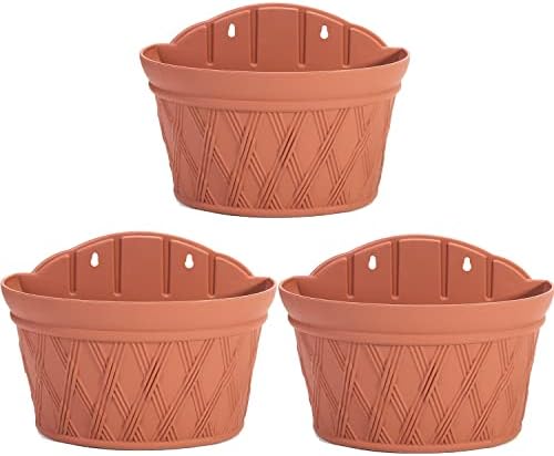 Sungmor Wall Hanging Planters,11.5 Inch Hanging Flower Pots for Railing Fence - Indoor Outdoor Balcony Wall Hanging Basket, Plastic Plant Pot Container - Half Round & 3PC Pack & Brick Red - Image 3