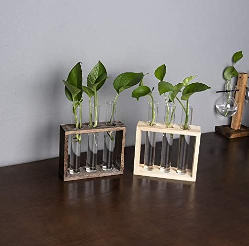 Wall Mounted Hanging Glass Test Tube Planter Propagation Station Glass Vase Rack with Wood Stand, Plant Terrarium Holder for Hydroponics Succulent Air Bamboo Plants with Test Tube - Image 6