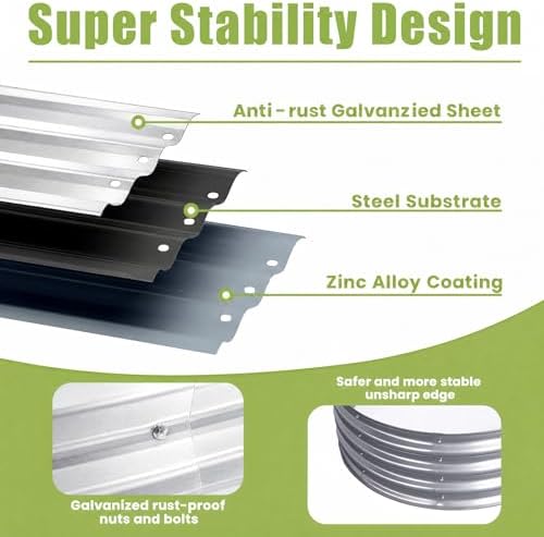 Galvanized Raised Garden Bed, Outdoor Planter Box for Gardening Metal Oval Raised Bed for Vegetables Flowers Herb & Fruit Easy Assembly Patio Kit for Planting Plants-SILVERY-8X4X1FT-1PCS - Image 5