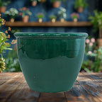Sunnydaze Chalet 14.5" Ceramic Plant Pot, Dark Green Glaze - Image 6