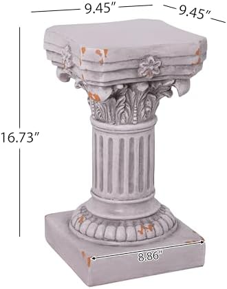 Merax 16.73" H Corinthian Pedestal Plant Stand, MGO Decorative Pedestal Side Table for Indoor Outdoor Entryway Garden Home, Antique White, No Assembly Needed - Image 2