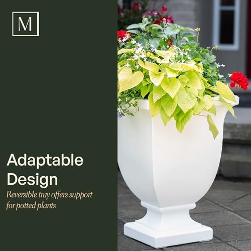 Mayne Augusta 26in Self-Watering Tall Square Urn Planter, White - Image 5