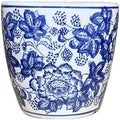 8" D Beautiful Oriental Peonies Flowers & Leaves Blue & White Ceramic Planter Pot by Unknown