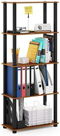 Furinno Turn-N-Tube 5-Tier Multipurpose Shelf / Display Rack / Storage Shelf / Bookshelf, Square Tubes, Light Cherry/Black by Furinno-FitsYourSpaceFitsYourBudget
