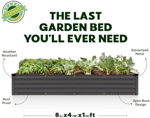 Plant & Plot Galvanized Raised Garden Beds Outdoor // 8×4×1 ft Planter Raised Beds for Gardening, Vegetables, Flowers // Large Metal Garden Box // Patented Tool-Free Design (Dark Gray) - Image 5