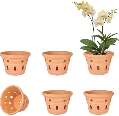 vensovo 5 Inch Terracotta Orchid Pots with Holes, 6 Pack Clay Planters by vensovo