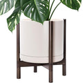 D'vine Dev Ceramic Pot with Walnut Wood Stand, Oatmeal, 14 in, 55-B-T-8 by DvineDevPlanterPotsandStand