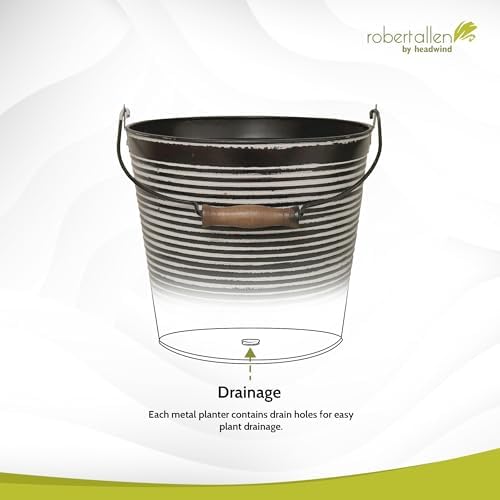 Headwind Vintage Ribbed Metal Planter with Handle, 10-Inch, Charcoal – Metal Flower Pot & Decorative Bucket Planter, Rustic Metal Outdoor Planter with Drainage Hole for Indoor Plants & Outdoor Garden - Image 5