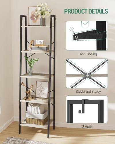 Hzuaneri Ladder Shelf, Bookshelf, Freestanding Corner Storage Shelf - Image 3