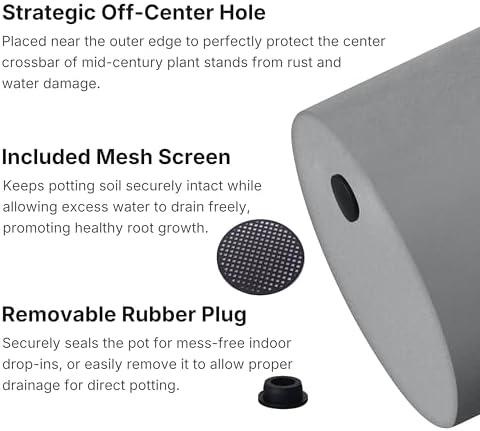 FaithLand 14 Inch Fiberstone Planter - Lightweight Modern Cylinder Plant Pot with Drainage Hole & Plug, Authentic Concrete Look, Gray - Image 2