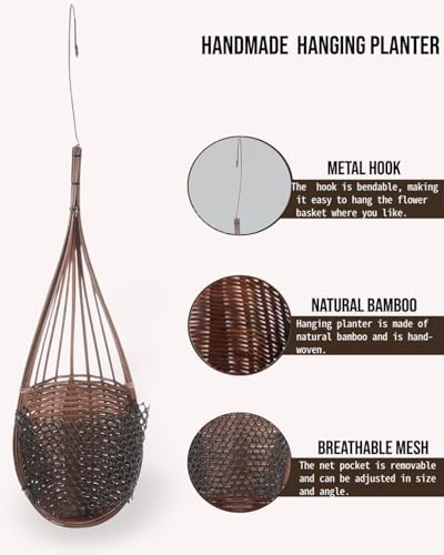 Hanging Orchid Planter: 4 Inch Handmade Bamboo Flower Basket -5Pcs - Image 5