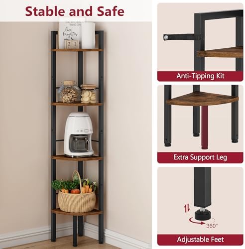Tajsoon Corner Shelf Stand 4 Tier 48.5" with Metal Frame, Rustic Brown - Image 5