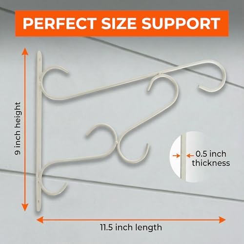 Gardenised Curved Scroll Metal Wall Bracket for Hanging Accessories and Flowerpots Suitable for Indoor & Outdoor Use, White Set of 2 - Image 2