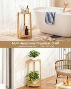 2 Tier Round Bamboo Plant Stands Shelf Indoor Wooden Corner - Image 5
