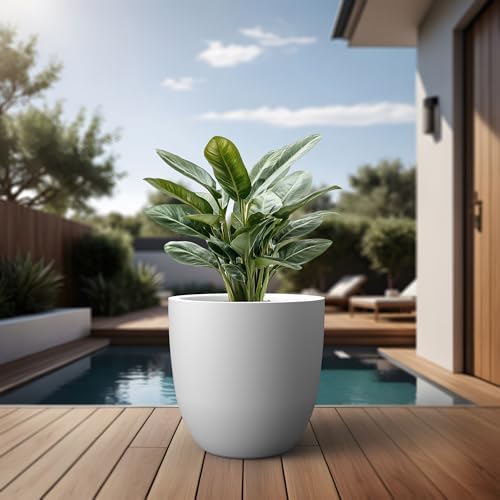 Kante White Concrete Planter 18" Dia All-Weather Round Large Pot - Image 6
