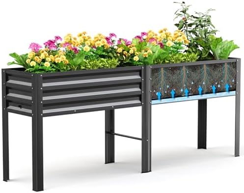 KING BIRD Raised Garden Bed with Legs & Water Storage Tank 80×17×31.5 in by KINGBIRD