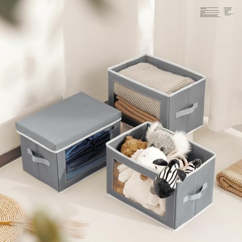 Homsorout Clothes Organizers and Storage - 6 Pack Large Storage Box with Lids, Foldable Closet Organizer with Lids, Decorative Basket Bins for Home, Dorm, Closet, Grey - Image 6