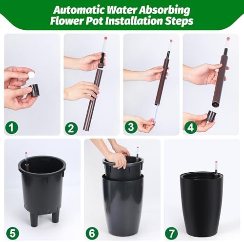 Set of 4 Tall 16 Inch Self-Watering Flower Pots – Large Black Planters with Drainage & Water Level Gauge – Ideal for Indoor and Outdoor Plants – Great for Patio, Porch, Front Door, Garden - Image 4