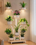 Indoor Plant Stand with Grow Lights, 59" Tall Corner Plant Stand for Multiple Plants, 7 Tiered Plant Shelf, Metal and Wood Plant Rack for Living Room, Bedroom, Home Decor, Natural by HXJLJY