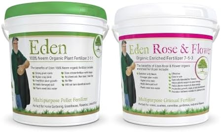 Eden Neem Fertilizer Bundle, 100% Organic Neem Cake 2-1-1 & Organic Enriched Rose Fertilizer 7-5-3 by WonderTreeOrganics